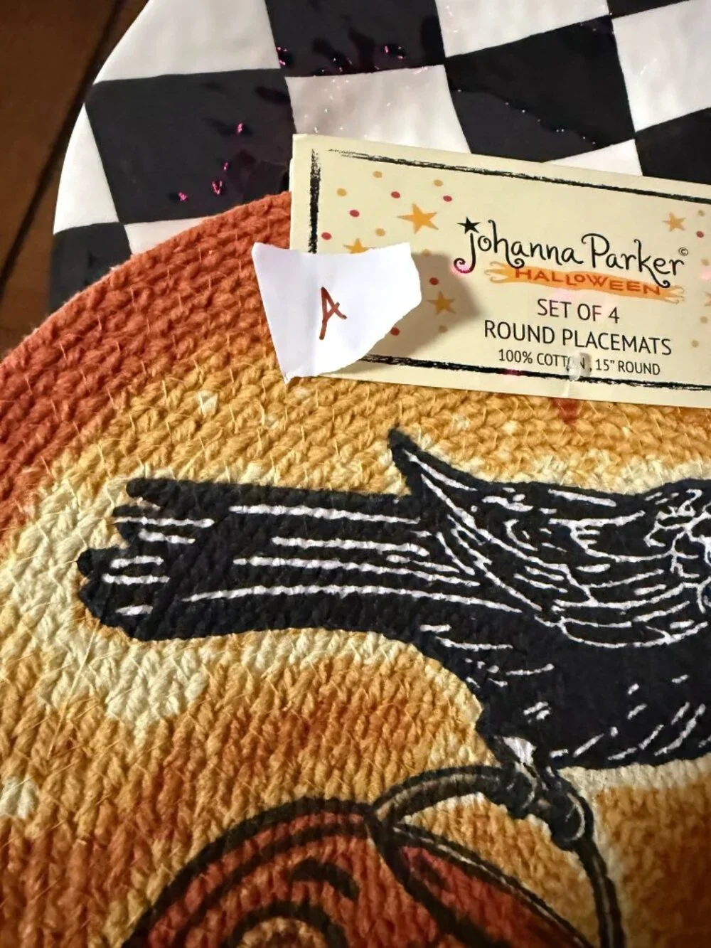 NWT 4 Johanna Parker Halloween Round Placemats Braided Cotton Fall  Pumpkin Crow